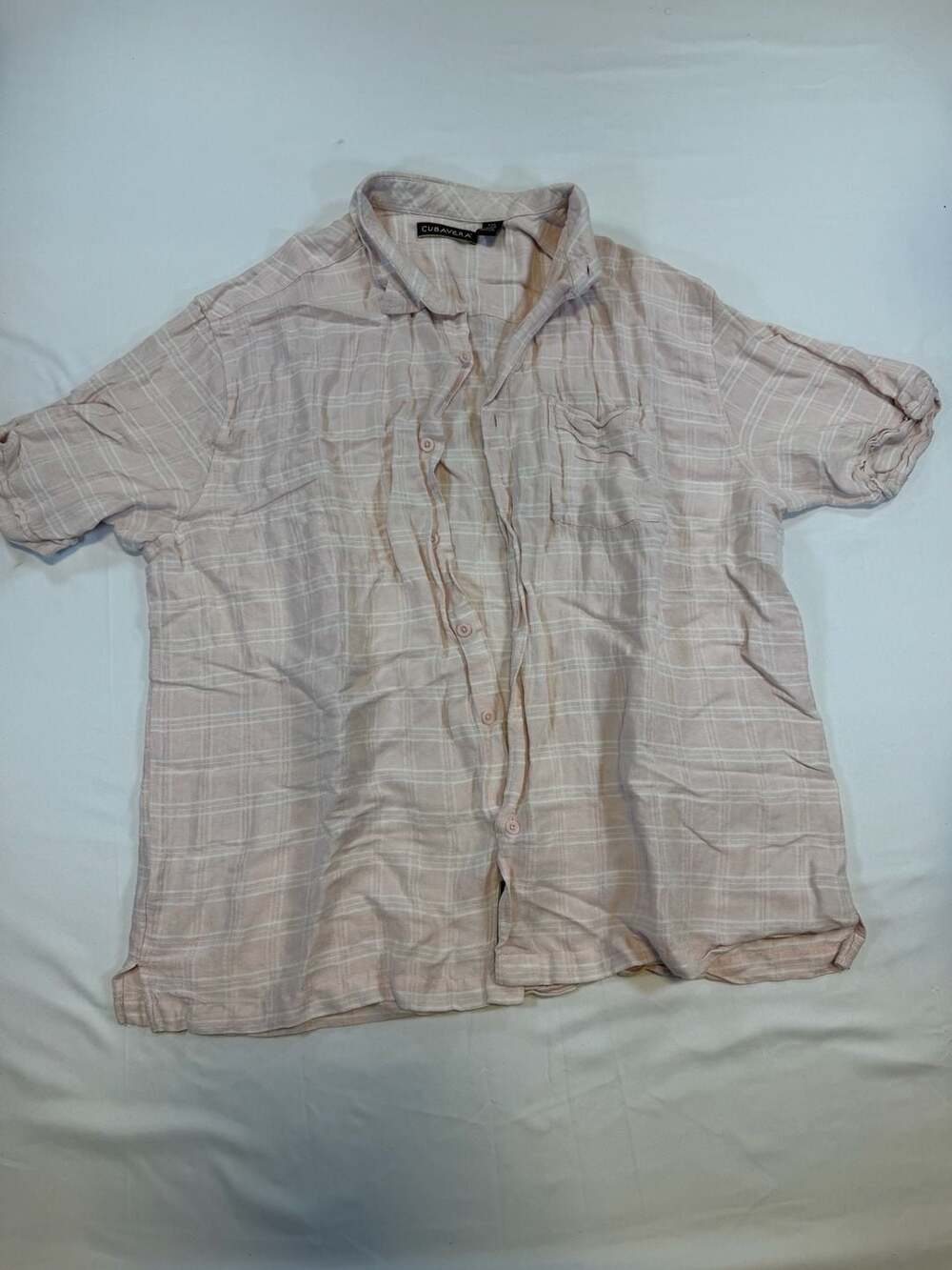 Cubavera Linen Blend Short Sleeve Windowpane Plaid Button Down Shirt XXL